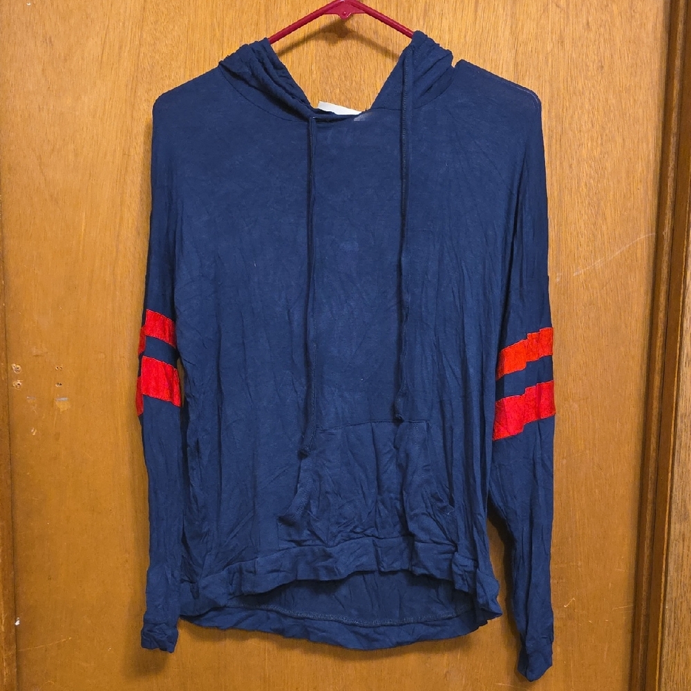 Splash Navy Blue Long Sleeve Hoodie with Red Stripes